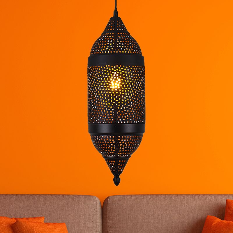 Metal Black Pendant Lighting Cylindrical 1 Bulb Traditionary Ceiling Suspension Lamp