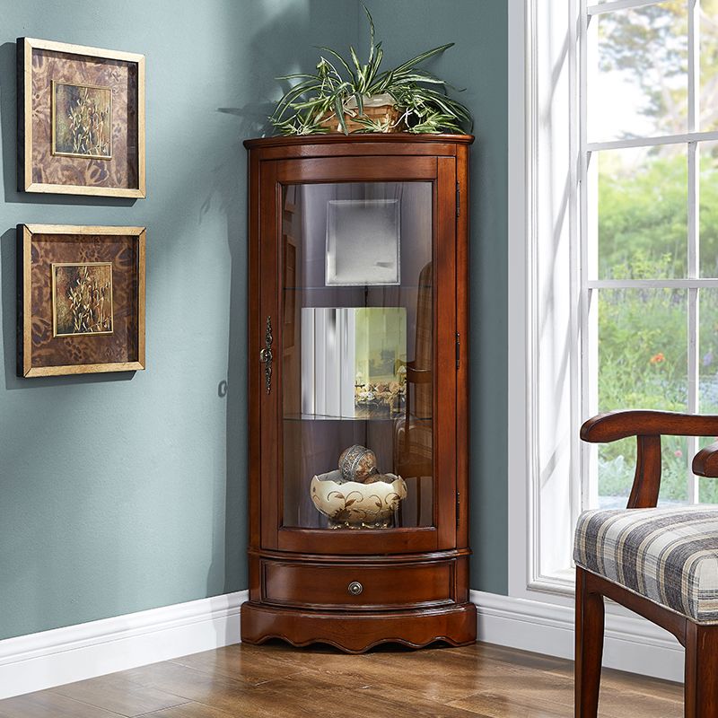 Industrial Triangle Accent Cabinet Solid Wood Storage Cabinet with Glass Doors