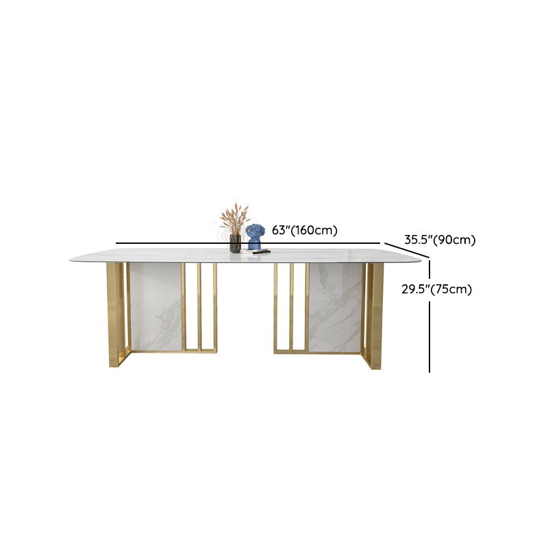 Glam Rectangle Dining Table Sintered Stone Table with Metal Legs for Home Use