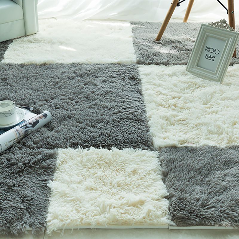 Modern Carpet Tiles Interlocking Color Block Shag Carpet Tiles