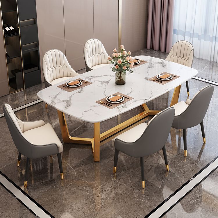 Luxusstil Home Sintered Stein Esstisch Rechteckiger Form Tisch mit Trestle Basis