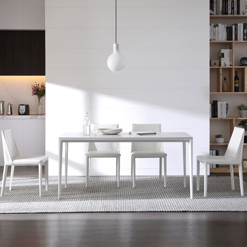 Contemporary Sintered Stone Top White Dining Table Rectangle Shape Dining Table with 4 Legs Base