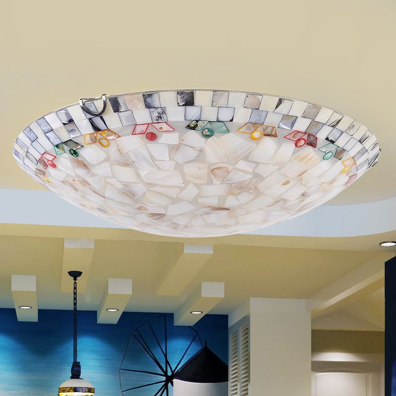 Beige Bowl Flush Montaggio Lampada Tiffany Mosaics Glass Flush Montaggio Soffitto Luce per Bedroom