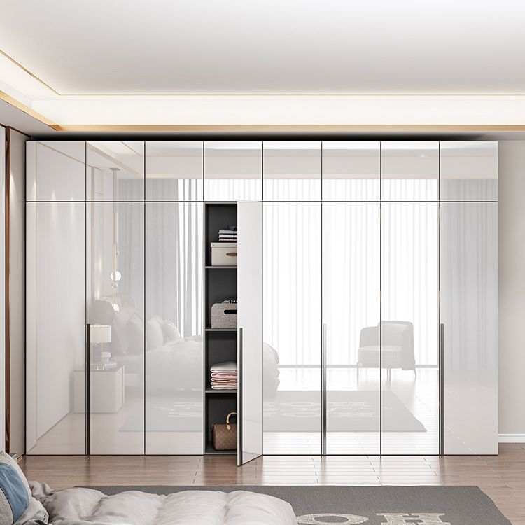 White Mirrored Finish Wardrobe Armoire Engineered Wood Wardrobe Cabinet