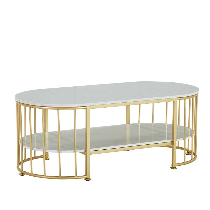 Glam Marble Top Coffee Cocktail Table with Oval Top and Iron Base