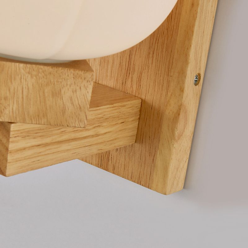 Wooden Shaded Wall Sconce Lighting Simplicity Style White Wall Mount Light Fixture