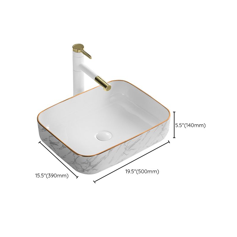 Contemporary Bathroom Sink Pop-Up Drain Porcelain Rectangular Vessel Bathroom Sink