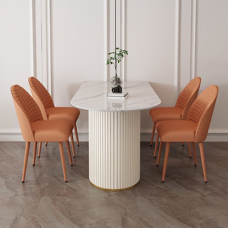 Contemporary Dining Table Stone Dining Table in White with Double Pedestal