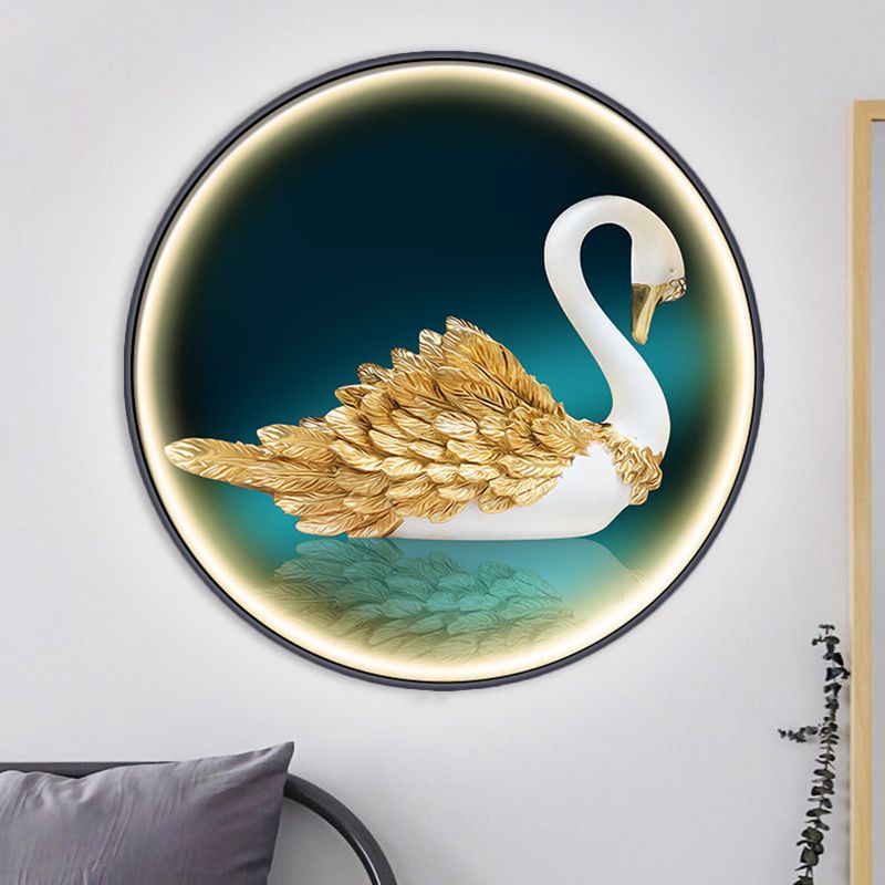 Led Parlour Swan Light Montar Mural Asian Green Mural Splone con sombra de metal redondo, izquierda/derecha