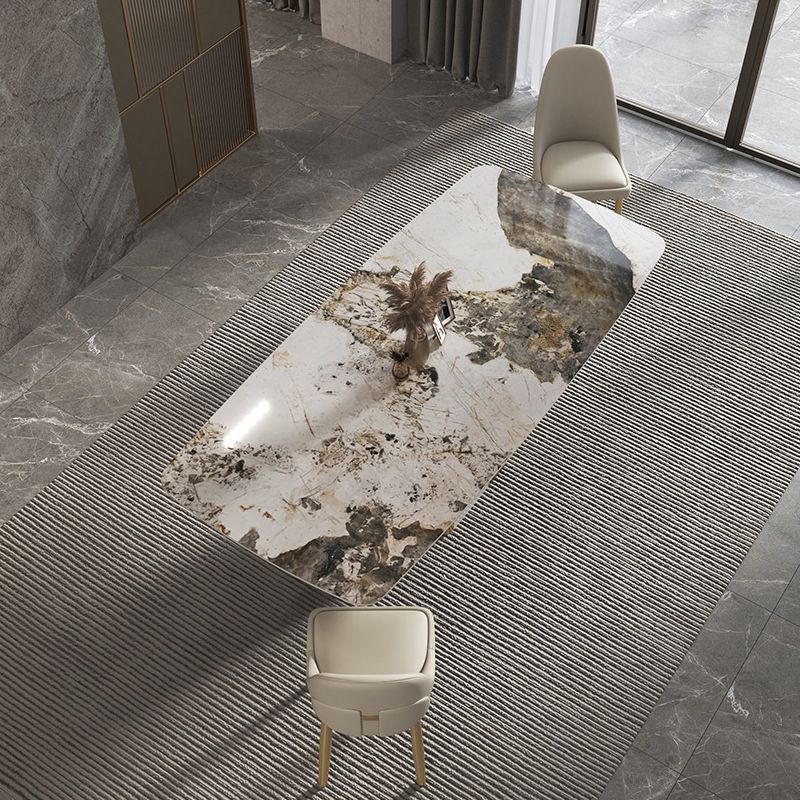 Contemporary Stone Dining Table Rectangle Table with Pedestal Base