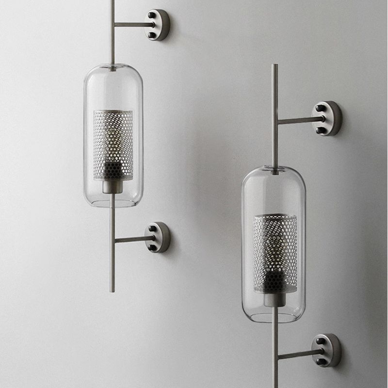 Pill Capsule Wall Lighting Fixture Modernism Clear Glass 1-Bulb Bathroom Wall Lamp Sconce with Inside Mesh Screen
