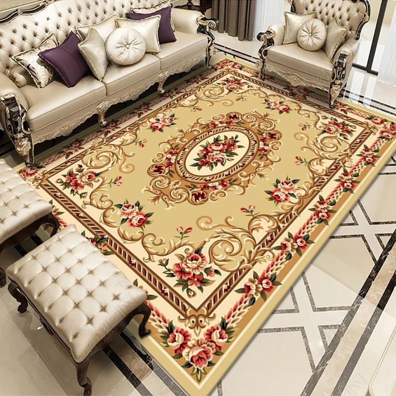 Navy Luxury Carpet Polyester Flower Carpet Non-Slip Backing Carpet for Home Decor