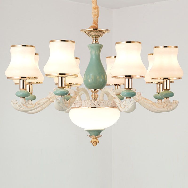 Iluminación de suspensión de vidrio esbelto acampanado Cerámica blanca moderna Luz de lámpara