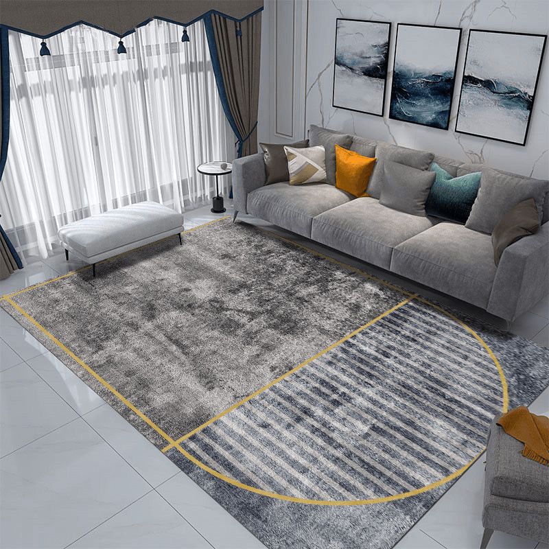 Grey Modern Rug Poleyester Graphic Rug Washable Rug for Drawing Room
