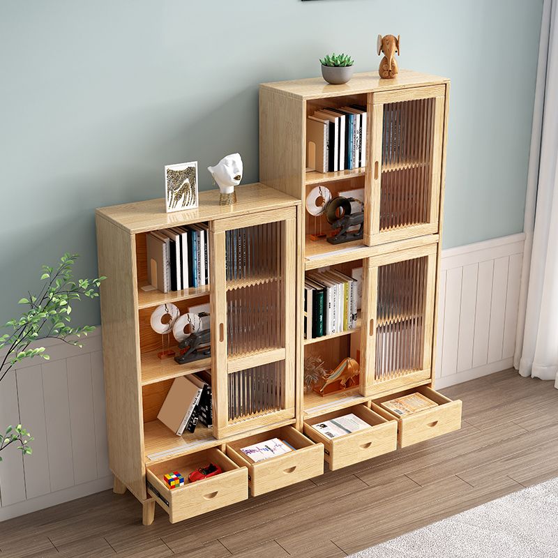 31.5'"l Natural Wooden Cabinet, Rectangle Glass Paned Accent Cabinet