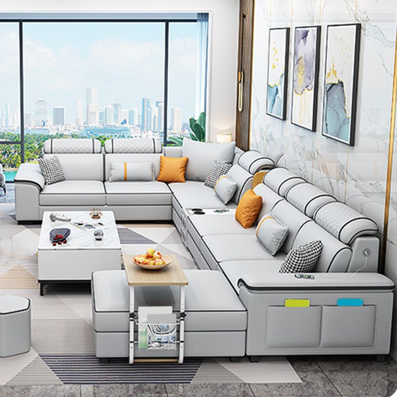 U-Shaped Velvet and Faux Leather Modular Furniture Sectionals for 7 People