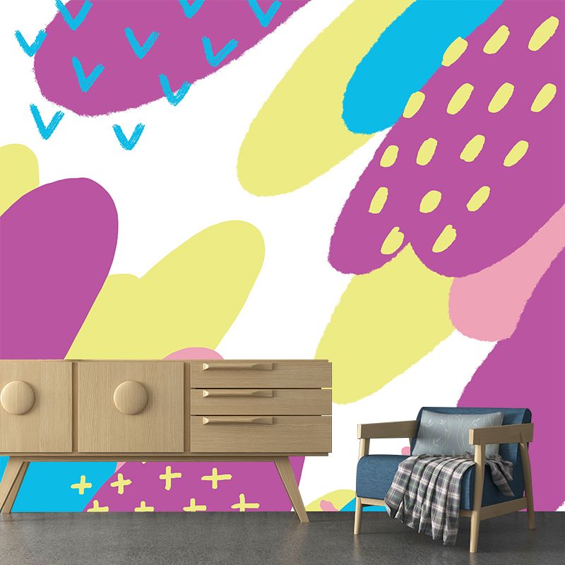 Gull and Mountain Painting Mural Wallpaper Purple Childrens Art Wall Decor, Non-Woven