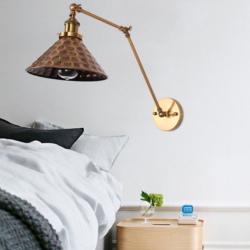 Vintage Industrial Cone Leuchte Leuchte Metall 1-Licht Wandleuchte in Messing und Weiß