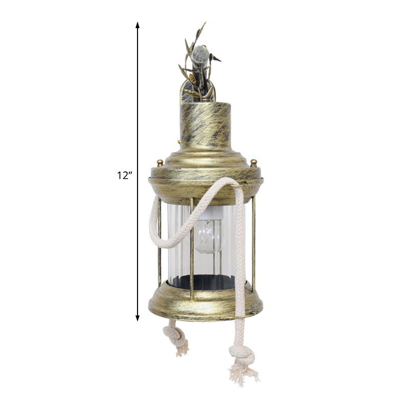 Lantern Corridor Wall Mount Lighting Farmhouse Metal 1 Bulb Brass Sconce Lamp with Branch Arm