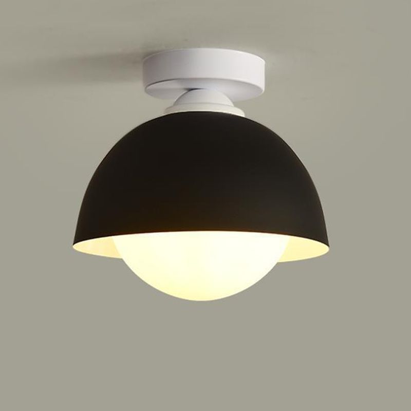 Dome Shape Flush Mount Modern Style Metal 1 Light Flush Ceiling Light in White/black