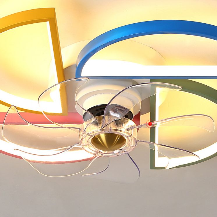 Kids Artistic LED Ceiling Fans Aluminium Windmill Ceiling Fan Light with Acrylic Shade