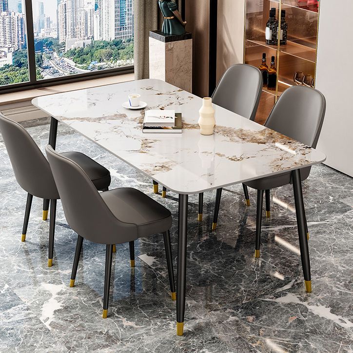 Nordic Dining Furniture Set 1/2/5/7 Pieces Rectangle Sintered Stone Table Armless Chairs