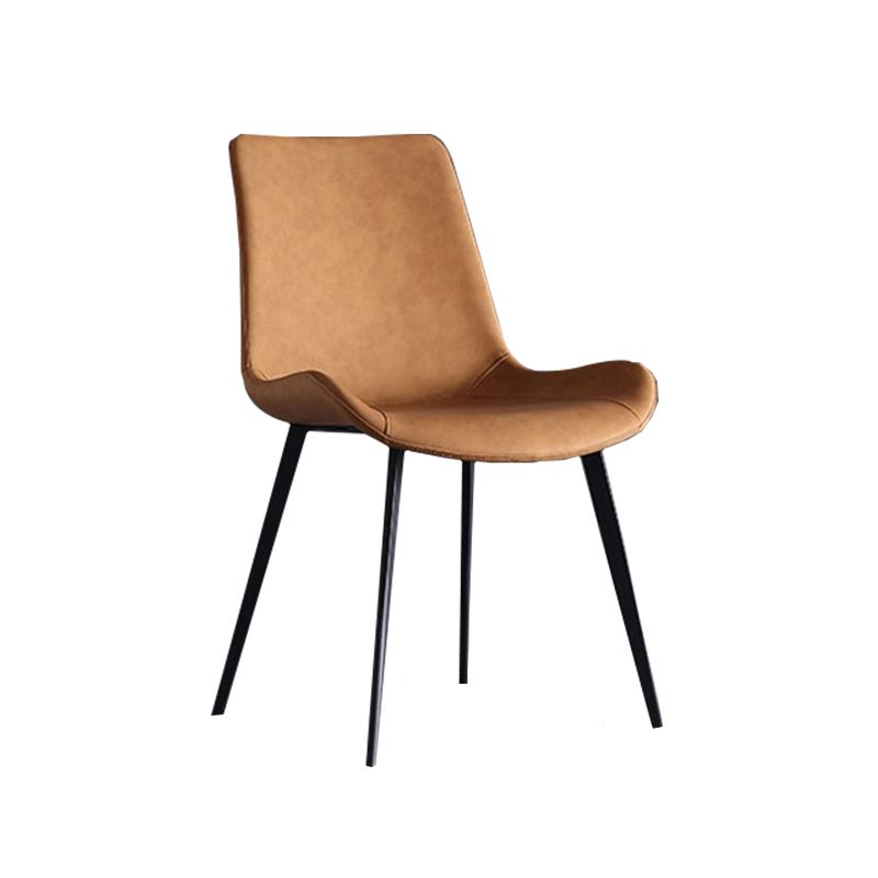 Contemporary Leather Side Chair Matte Finish Solid Back Dining Chair