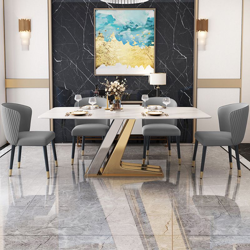 Scandinavian Metal Base Textured Dining Table Rectangle Formal Dinette Set for Home