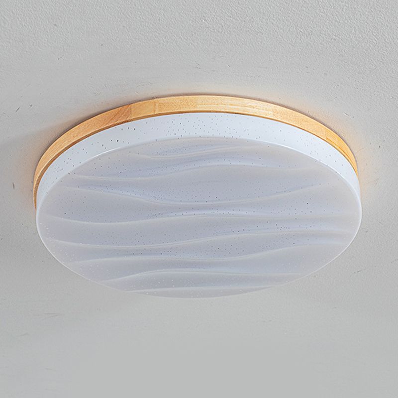1-Light Round Flush Light Fixtures Modern Style Wood Flush Mount Lighting