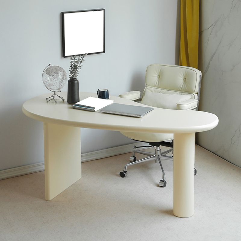 Irregular Shaped Office Laptop Table Wood Writing Desk in White/Black