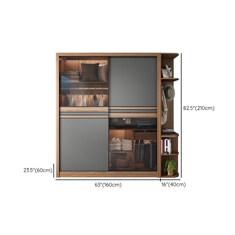 Brown and Gray Storage Cabinet Modern Sliding Door Cabinet with Drawers