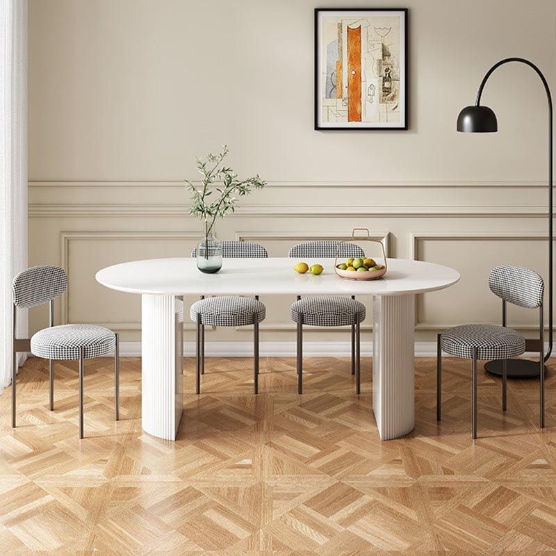 Stone Top Dining Table Modern Double Pedestal Table in White