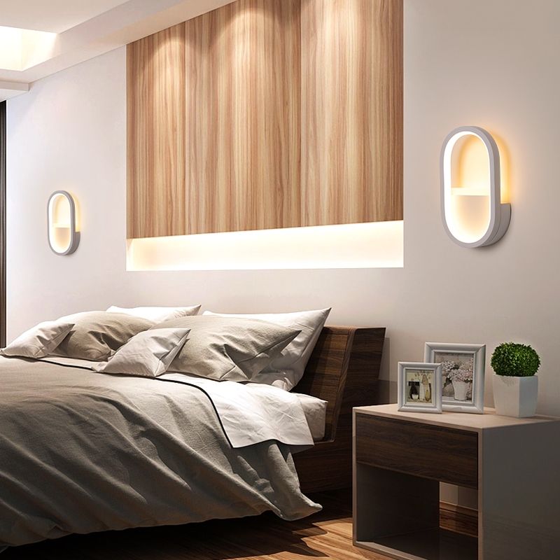 Lampada a parete ovale Accrilico contemporaneo Acrilico nero/bianco Pronzo della parete a LED in luce calda/bianca