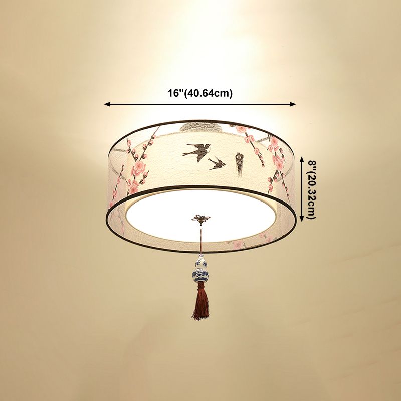 Lampe de plafond d'ombre de tissu de lumières encastrées de style chinois pour le salon