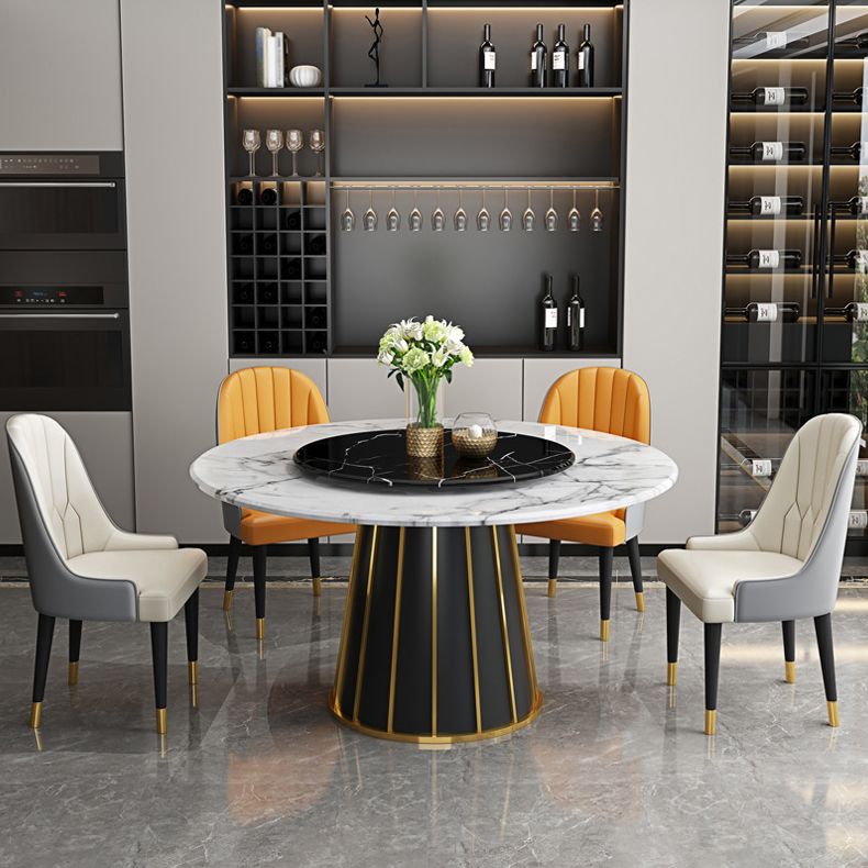 Round Stone Dining Table Modern Convertible Furniture with Pedestal Base