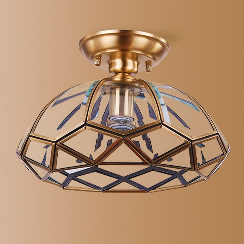 Colonical Artistic Dome Ceiling Light Copper Indoor Ceiling Fixture with Pure Glass Shade