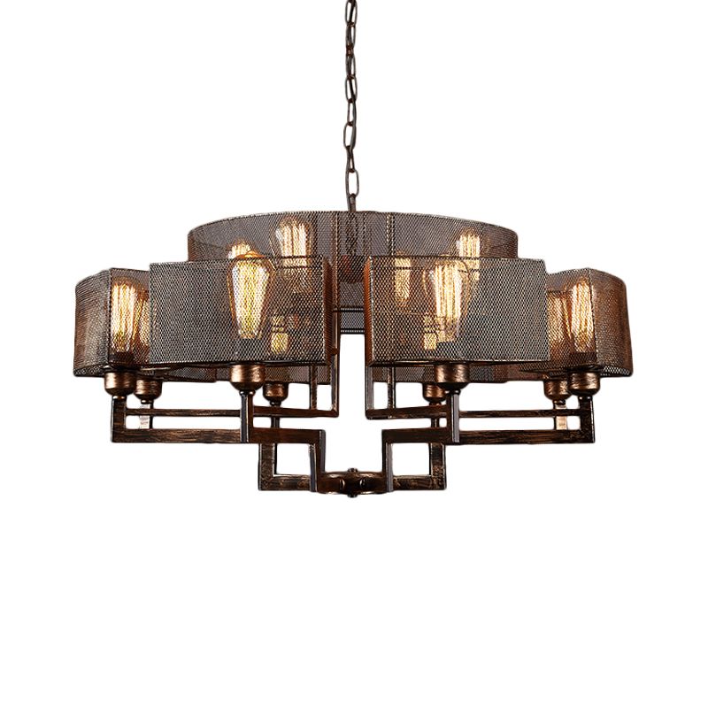 12 Licht halb runde Rahmen Kronleuchter Bauernhaus Stil Rost Metallic Suspended Lighting Fixture