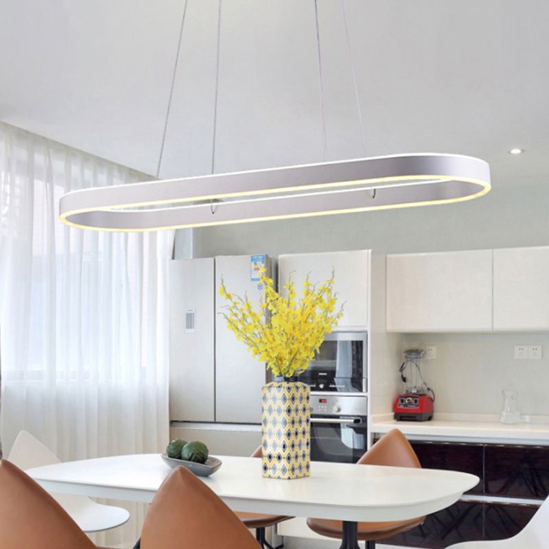 Simplicity Ellipse LED Island Pendant Acrylic Living Room Hanging Ceiling Light in Black/White/Gold, 31.5"/39"/47" Width