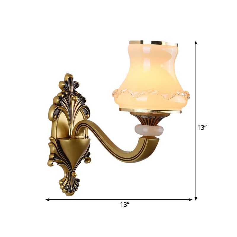 Frosted Glass Urn Shaped Wall Lamp Vintage Style 1/2-Bulb Living Room Wall Mount Lighting in Brass
