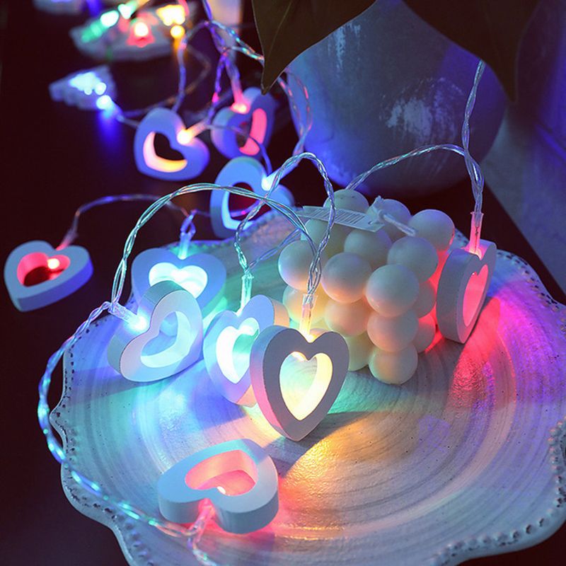 Wooden Heart Shaped String Light Decorative LED Festive Light for Wedding Party