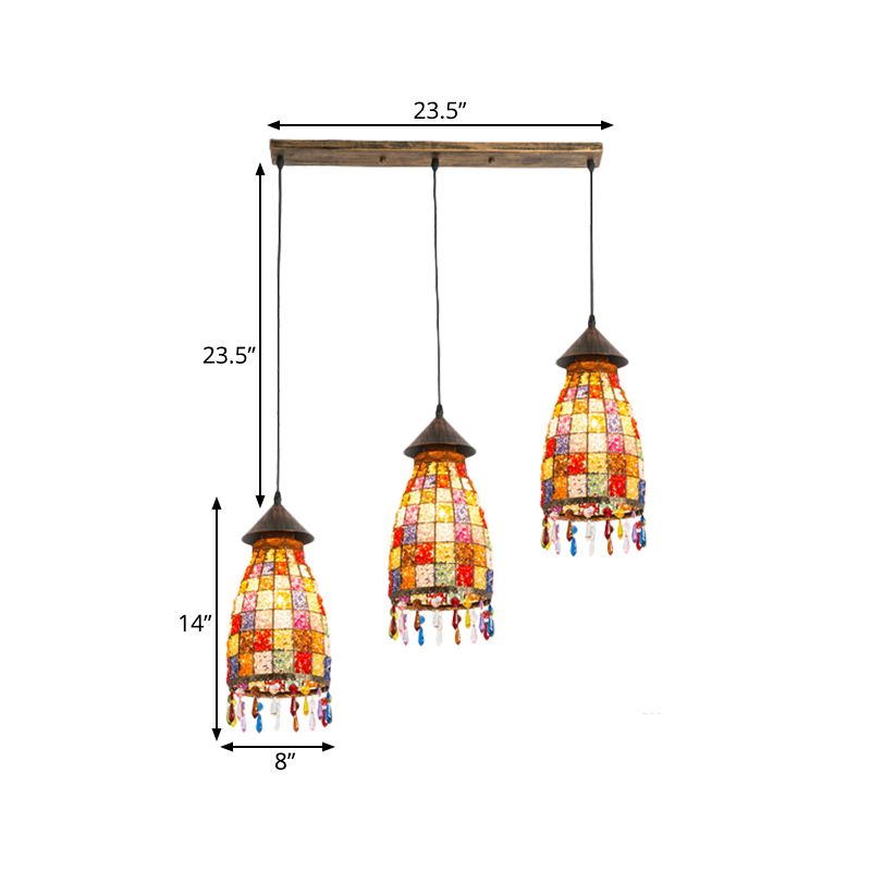 Dome Shade Bar Multi Light Pendant Vintage Metal 3 Heads Black Ceiling Lamp with Linear/Round Canopy