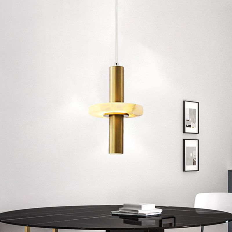 Modernisme buisvormige druppel hanger aluminium eetkamer led hangende lamp in goud met marmeren ring deco