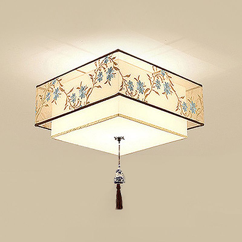 Traditional Style Tessuto Shade Soffitto Light Geometra Semplicità Illuminazione Fissaggio per Living Room