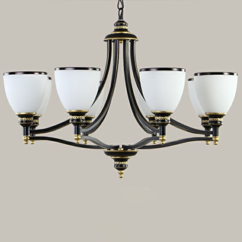 Bell Living Room Ceiling Lighting Traditional Opal Glass Black Chandelier Light Fixture