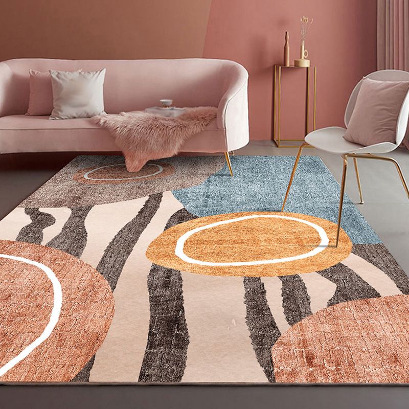 Unique Multicolor Modernist Rug Polyester Colorblock Striped Pattern Rug Washable Pet Friendly Non-Slip Carpet for Living Room