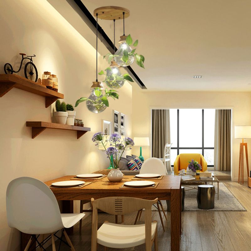 Illuminazione a sospensione a forma di lampadina trasparente rustica 3 teste fioriera da ristorante a sospensione multipla