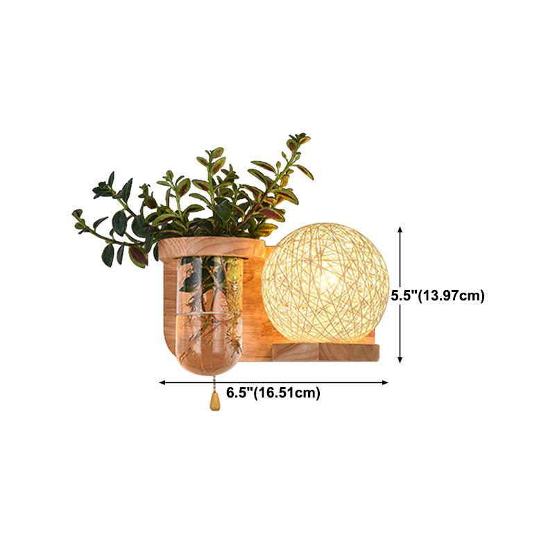 Japanese Style Wooden Wall Lamp Geometry Wall Light for Bedroom (Flowerpot Not Included)