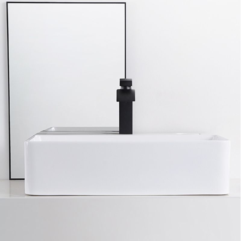 Contemporary Bathroom Sink Single Faucet Hole Porcelain Rectangular Vessel Bathroom Sink