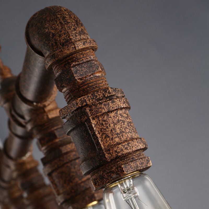 Elongated Pipe Hanging Island Lights Retro Industrial Style Metal Chandelier Lighting Fixtures for Coffee Shop