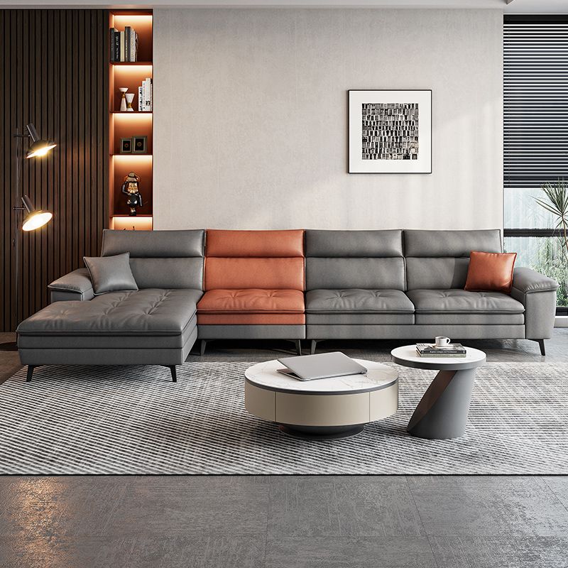 34.25 " H Faux Leather Pillow Top Arm Sofa & Chaise for Living Room